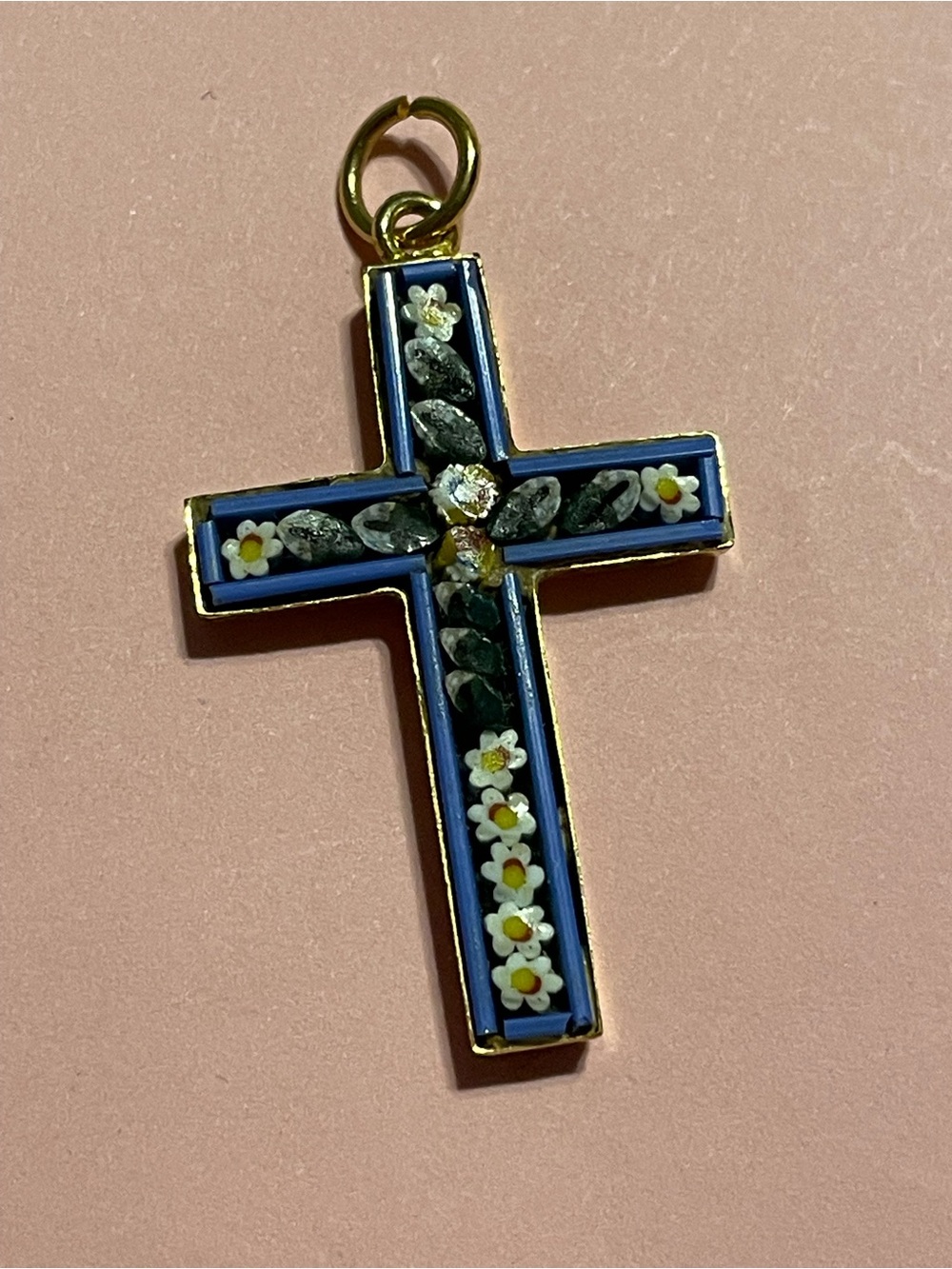 Vintage Italy Micro Mosaic Cross Pendant #7663